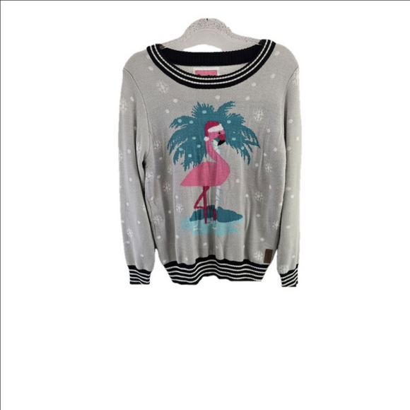 Tipsy Elves Pink Flamigo Long Sleeve Christmas Sweater. Ladies Size Large - Picture 1 of 12